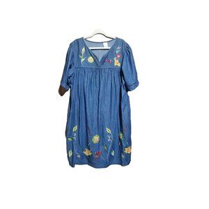 Vtg National Mumu Dress 2x Embroidered Midi Boho … - image 1